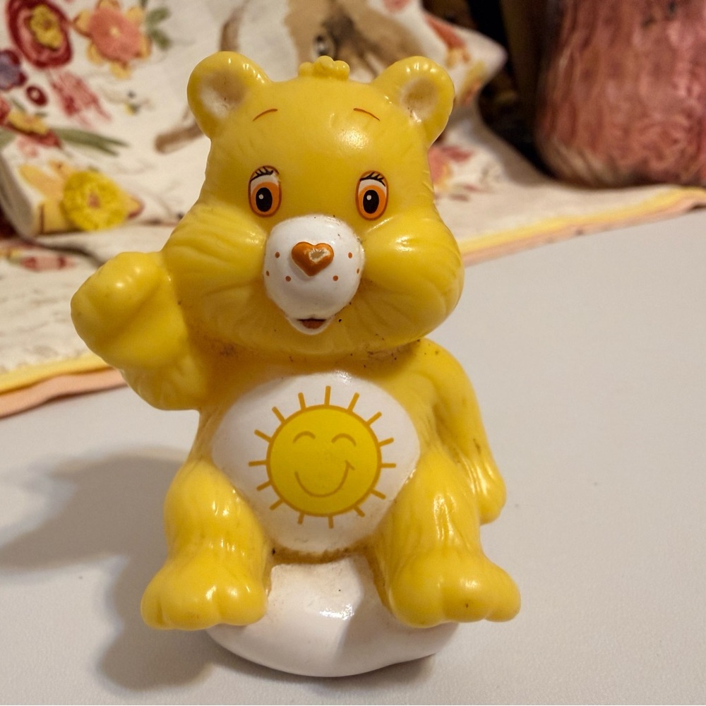 vintage Care Bears Funshine Bear 2.5" Figure sitting on cloud